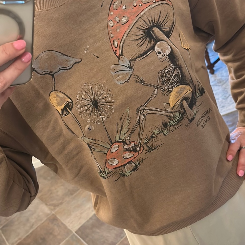 American Eagle skull mushroom floral sweatshirt NWT SMALL Halloween
